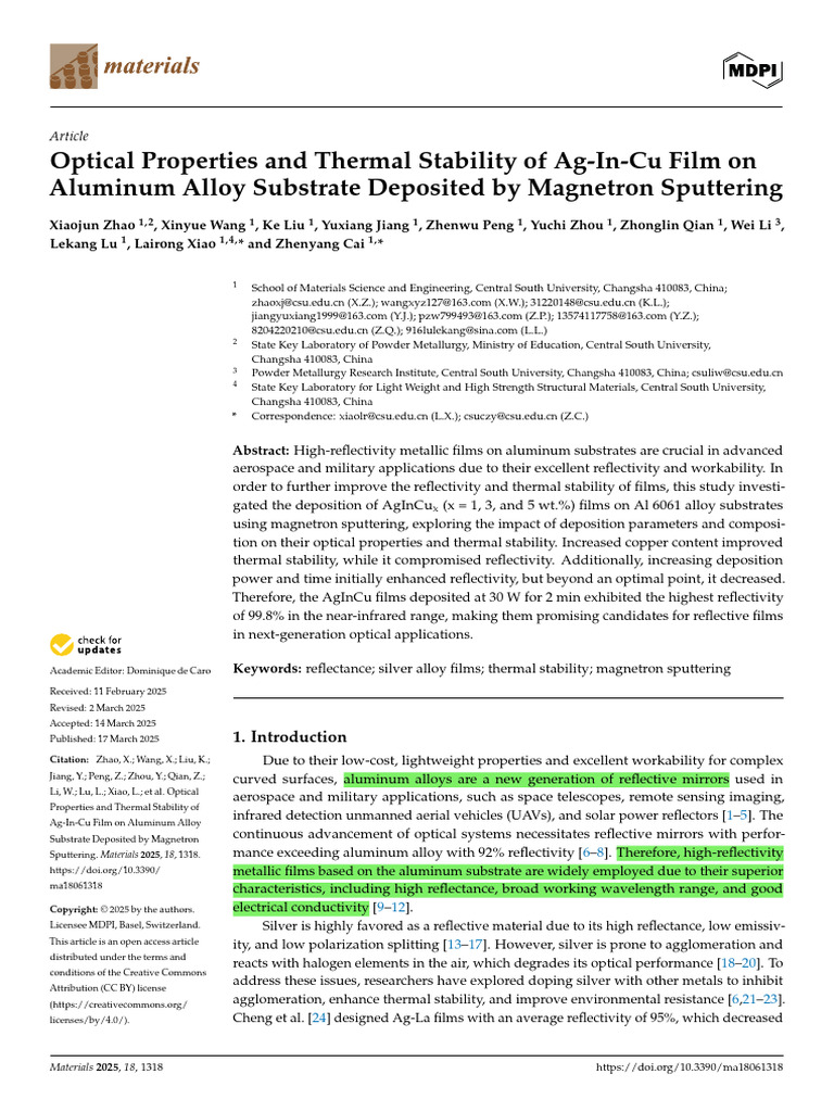 Optical Properties and Thermal Stability of Ag-In | PDF | Sputtering ...