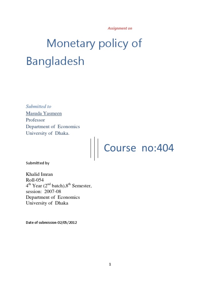 assignment on monetary policy of bangladesh