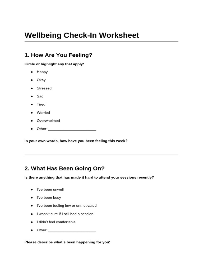 Wellbeing Check-In Worksheet Guide | PDF