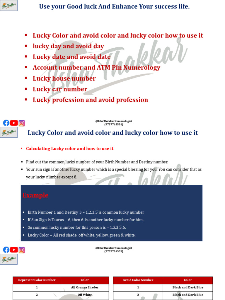 Lucky Numbers Numerology File | PDF | Planets In Astrology | Color