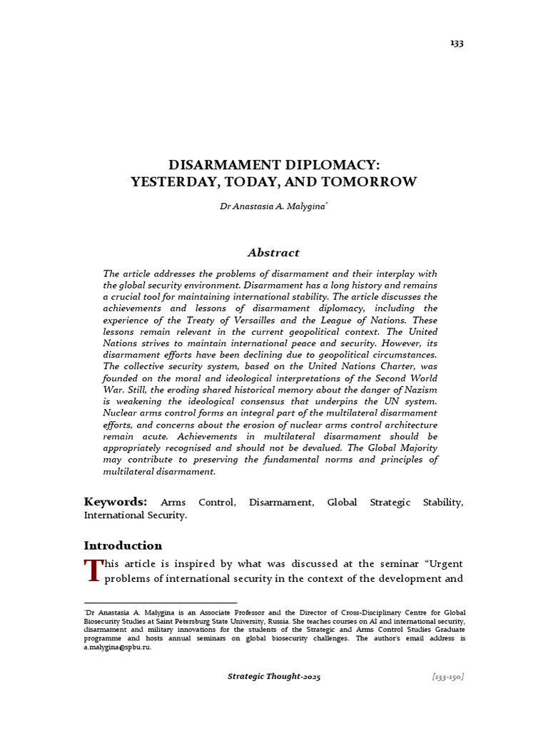 Disarmament Diplomacy: Past to Future | PDF | Nuclear Disarmament ...