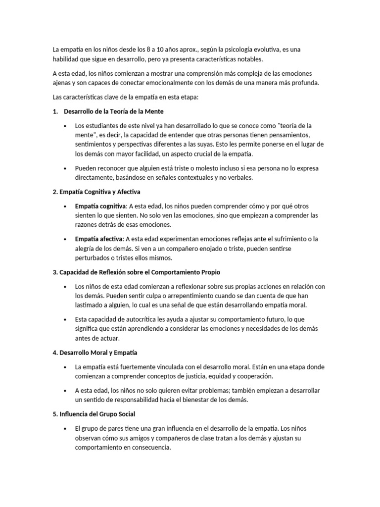 Empatía en niños de 8 a 10 años | PDF | Empatía | Las emociones