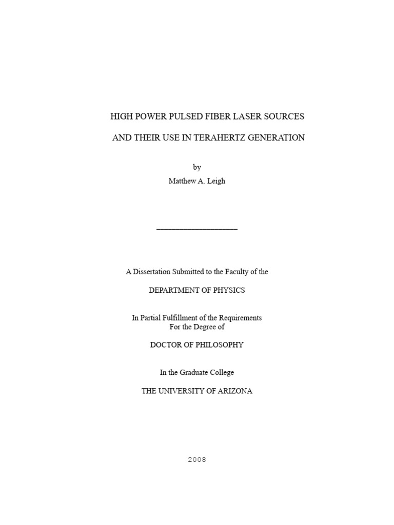 High Power Pulsed Fiber Laser Sources and Their Us | PDF | Terahertz ...