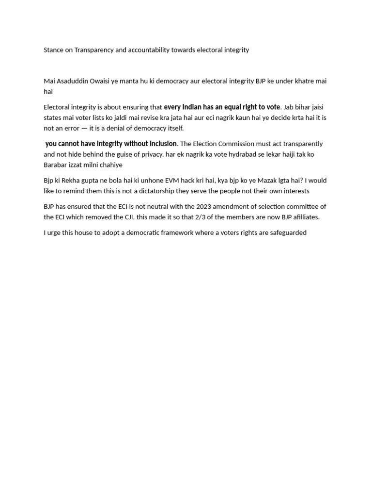 Electoral Integrity and Transparency Issues | PDF