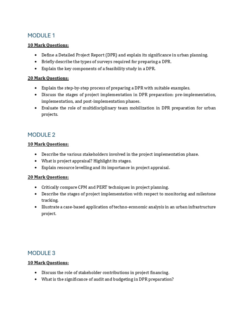 Urban Project DPR Preparation Guide | PDF