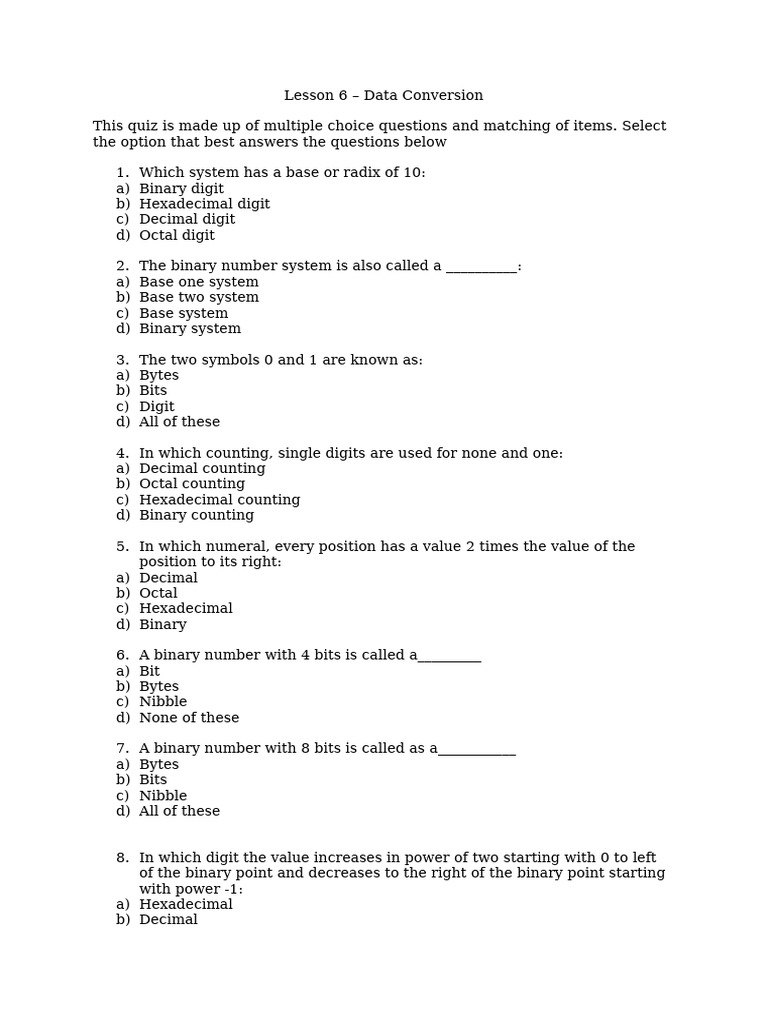 Lesson#6 Data Conversion | PDF | Numbers | Bit