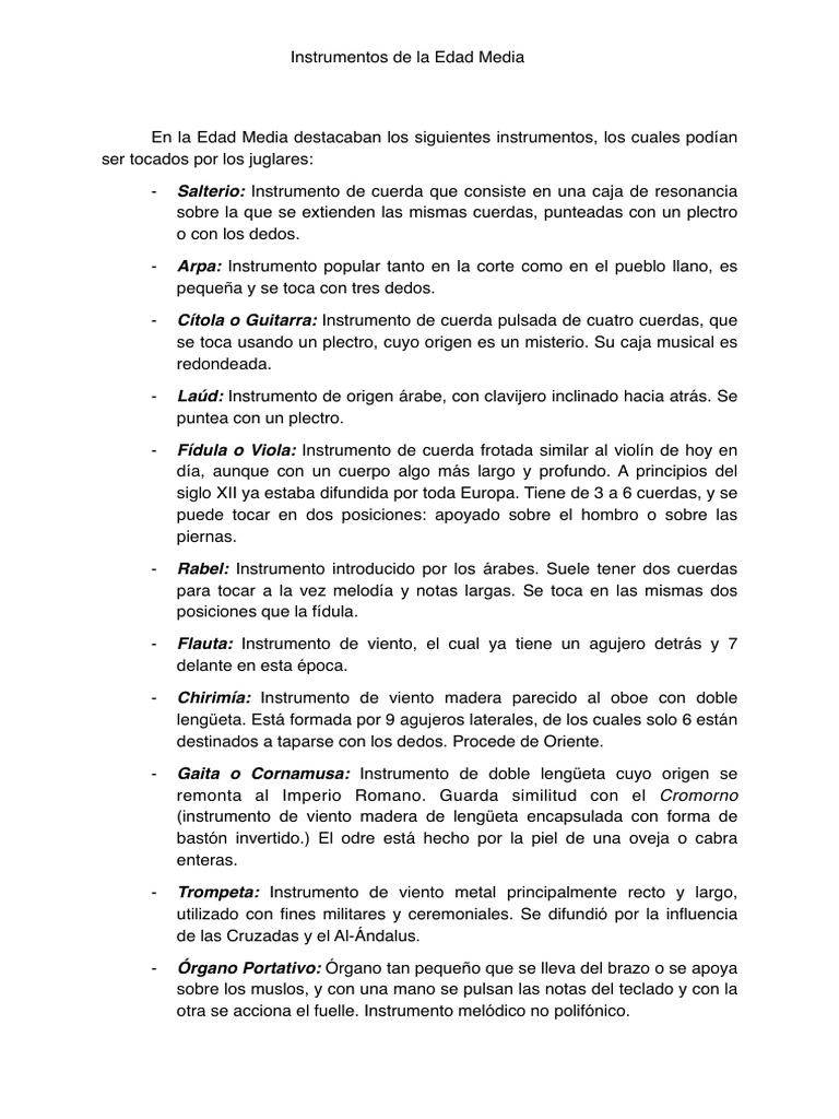 Instrumentos Musicales de la Edad Media | PDF