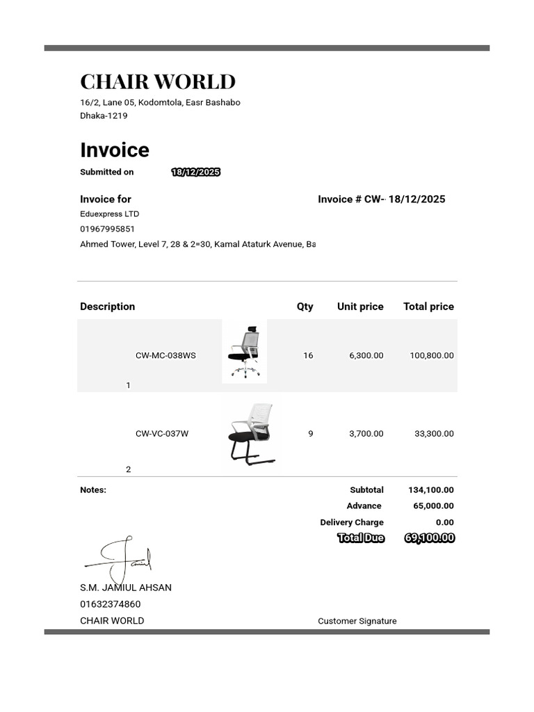 Chair World Invoice JIM (2) | PDF