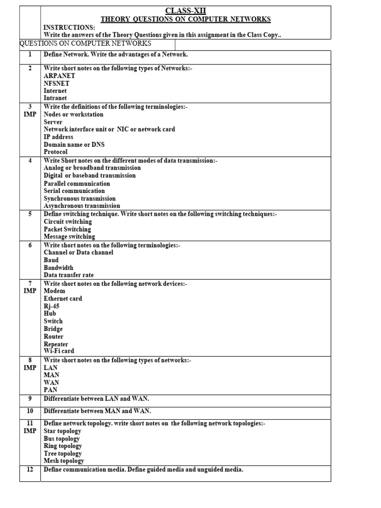 Computer Networks Theory Questions Guide | PDF | Computer Network ...