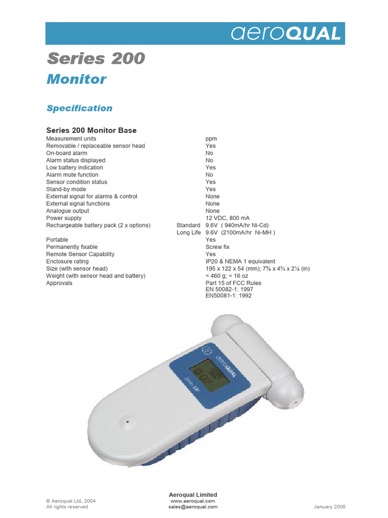 Aeroqual Series 200 Specification | PDF | Electronics | Electrical ...