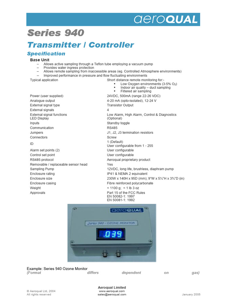 Aeroqual Series 940 Specification - OG | PDF | Electricity ...