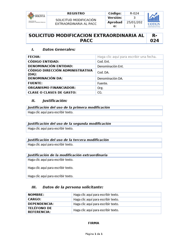 Solicitud Modificación PACC R-024 | PDF