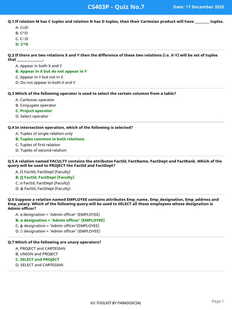 Quiz Cs403p 7 | PDF