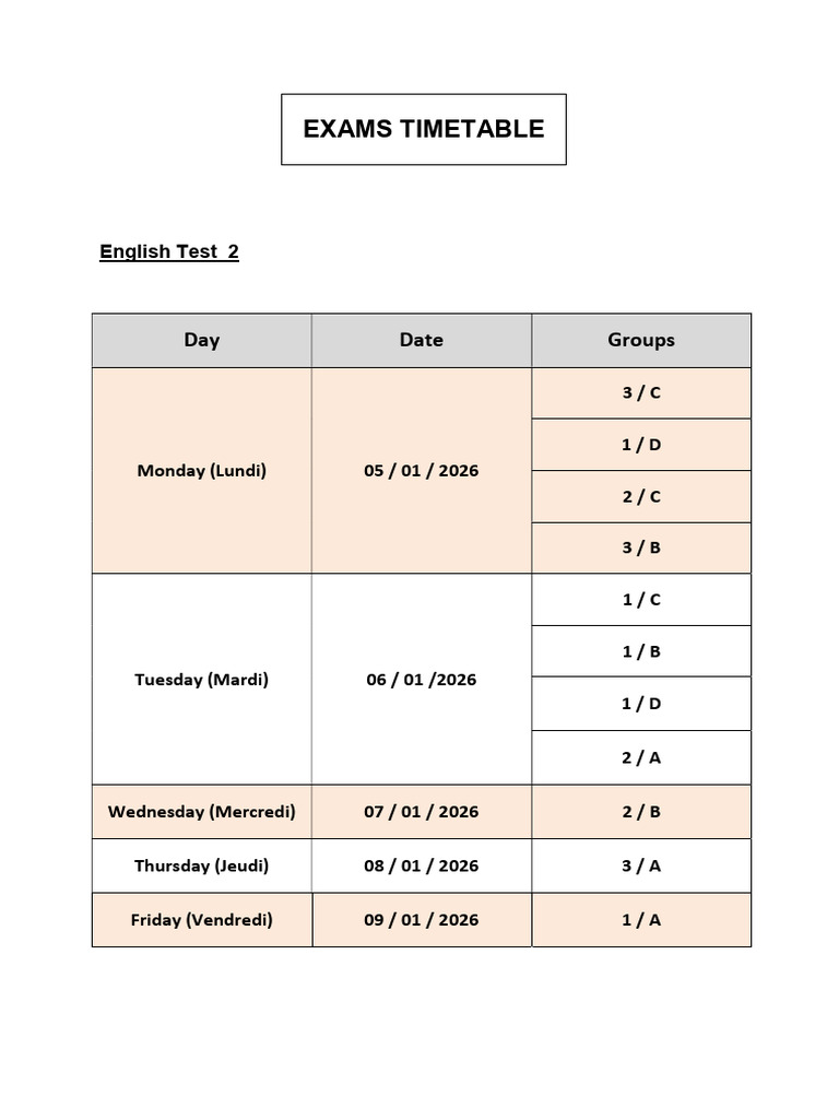 Exams Timetable 2 | PDF
