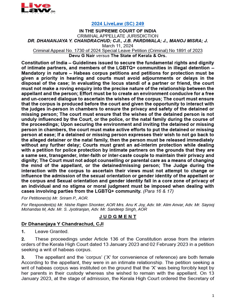 Devu+g.+Nair+vs.+the+State+of+Kerala | PDF | Appeal | Habeas Corpus