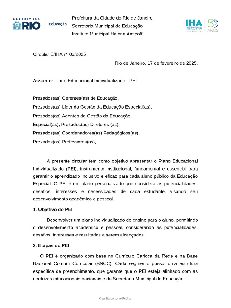 Plano Educacional Individualizado PEI 2025 | PDF | Pedagogia | Educação ...