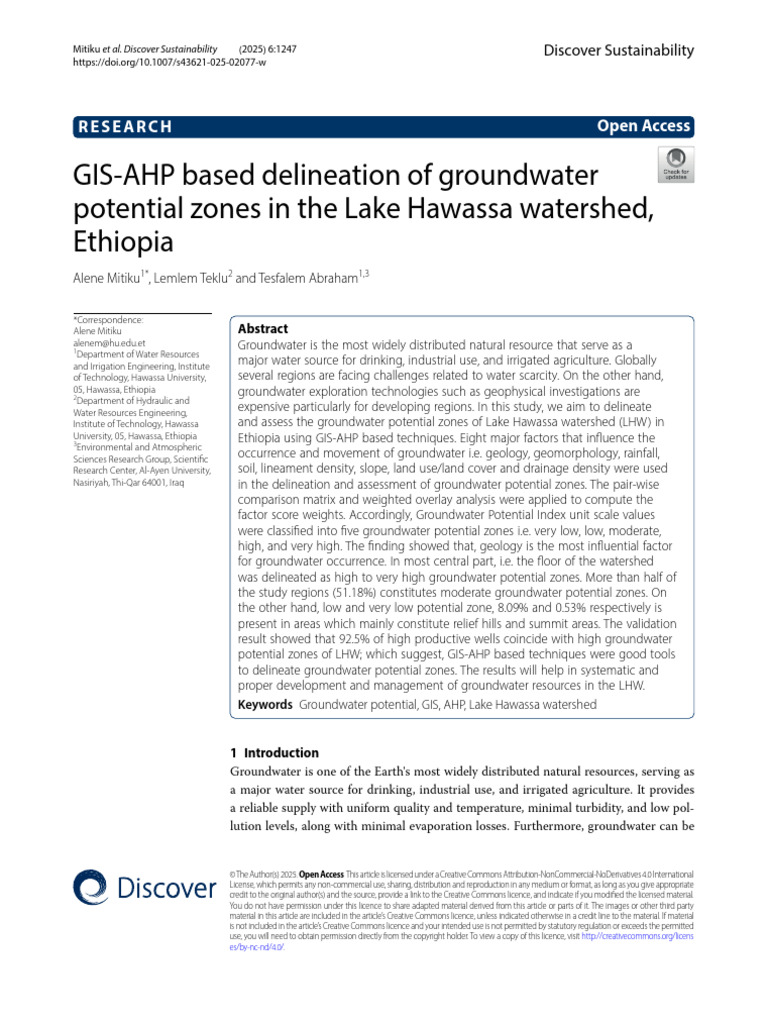 GIS-AHP Based Delineation of Groundwater Potential Zones in the Lake ...