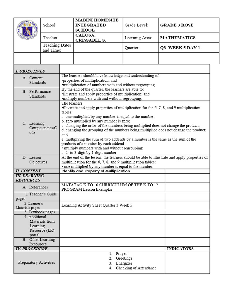 Grade 3 Math: Identity Property of Multiplication | PDF ...