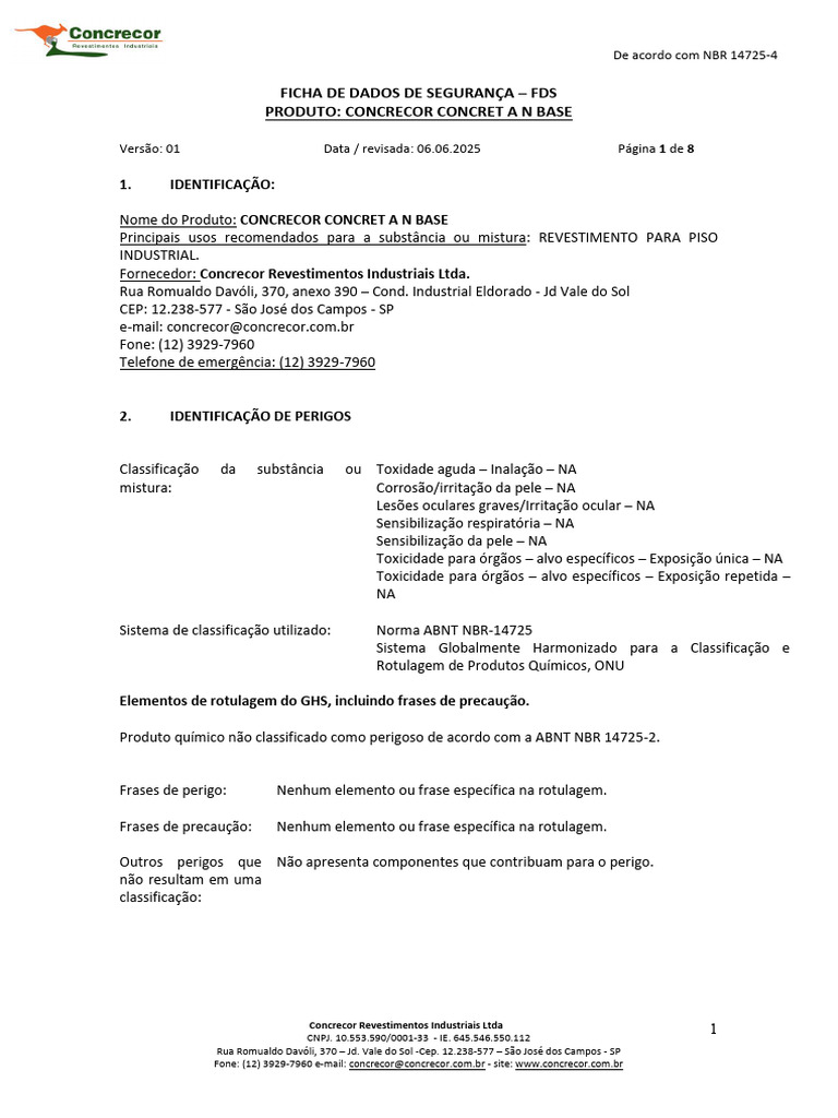 FDS CONCRET A N BASE | PDF | Toxicidade | Incêndios
