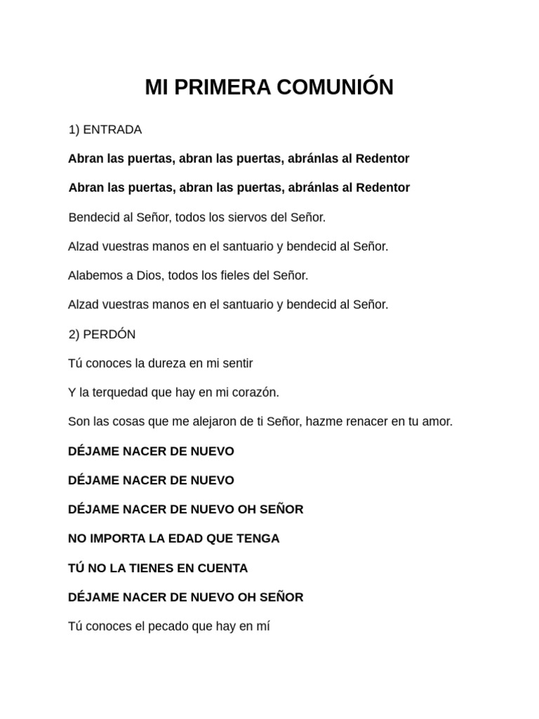 Letra de Misa para Primera Comunión | PDF