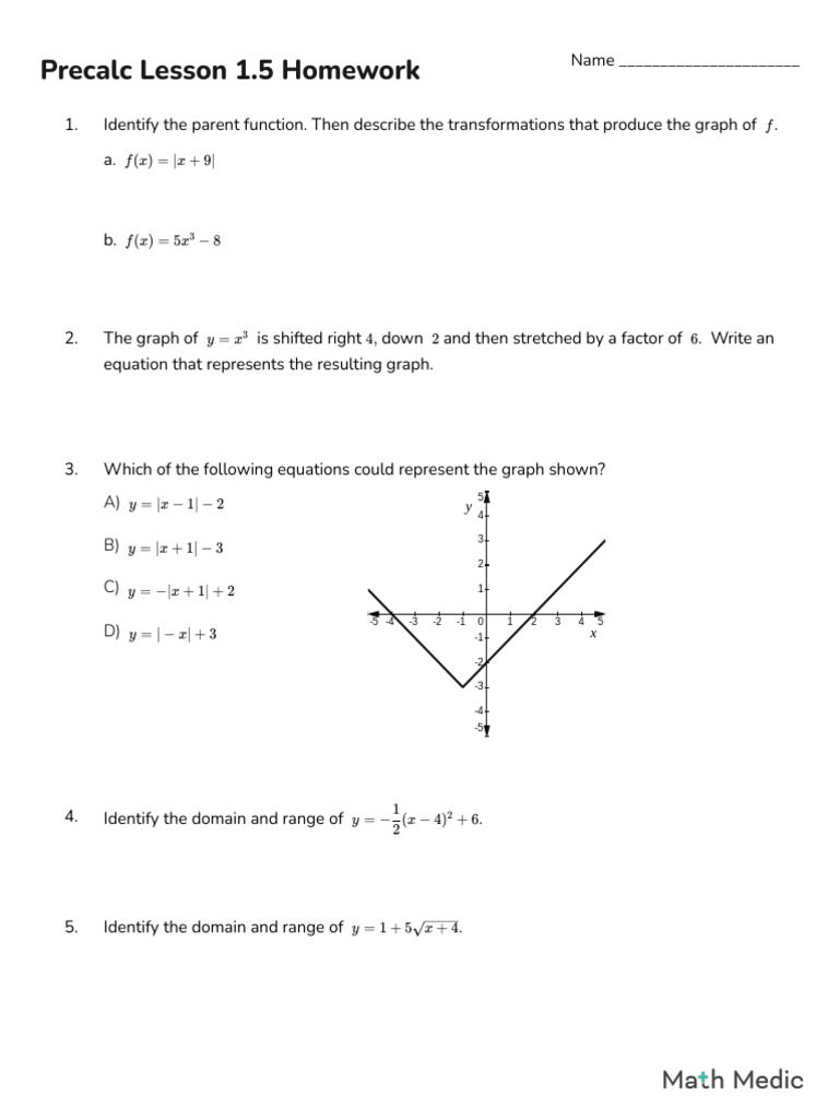 Precalc Transformations Homework Guide | PDF | Function (Mathematics ...