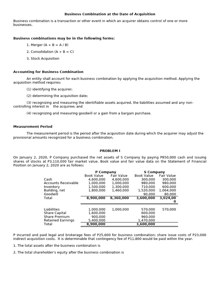 Business Combination Acquisition Accounting Guide | PDF | Mergers And ...