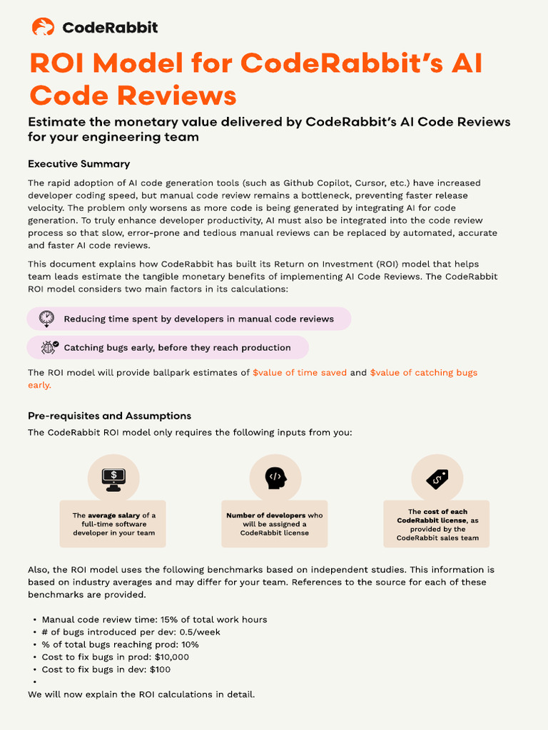 CodeRabbit AI Code Review ROI Model | PDF | Software Development ...