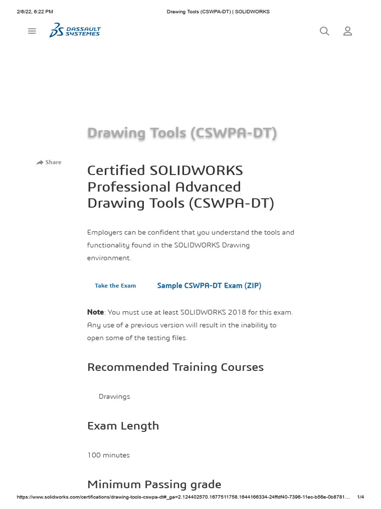 SOLIDWORKS Drawing Tools Certification | PDF