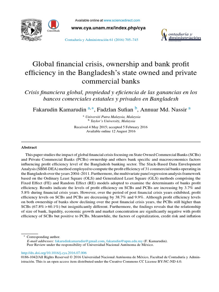Global Financial Crisis, Ownership and Bank Profit Efficiency in The ...