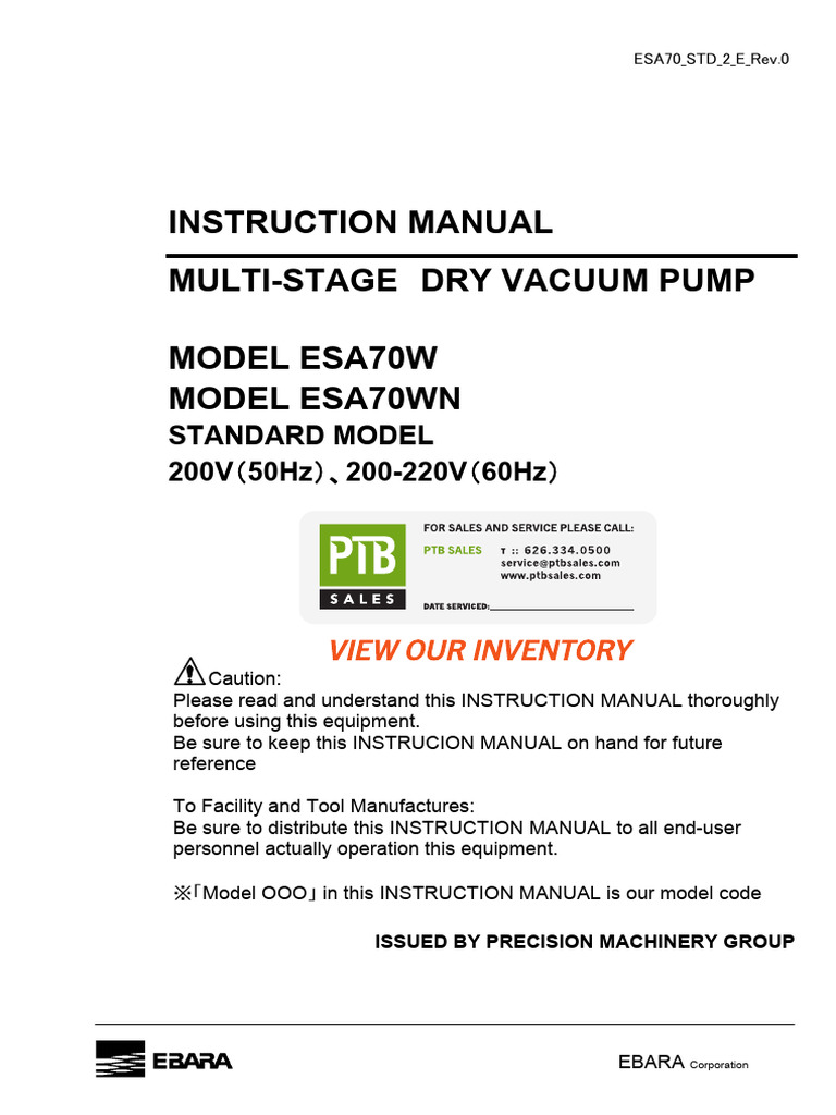 EBARA ESA70W Vacuum Pump Manual | PDF | Pump | Water