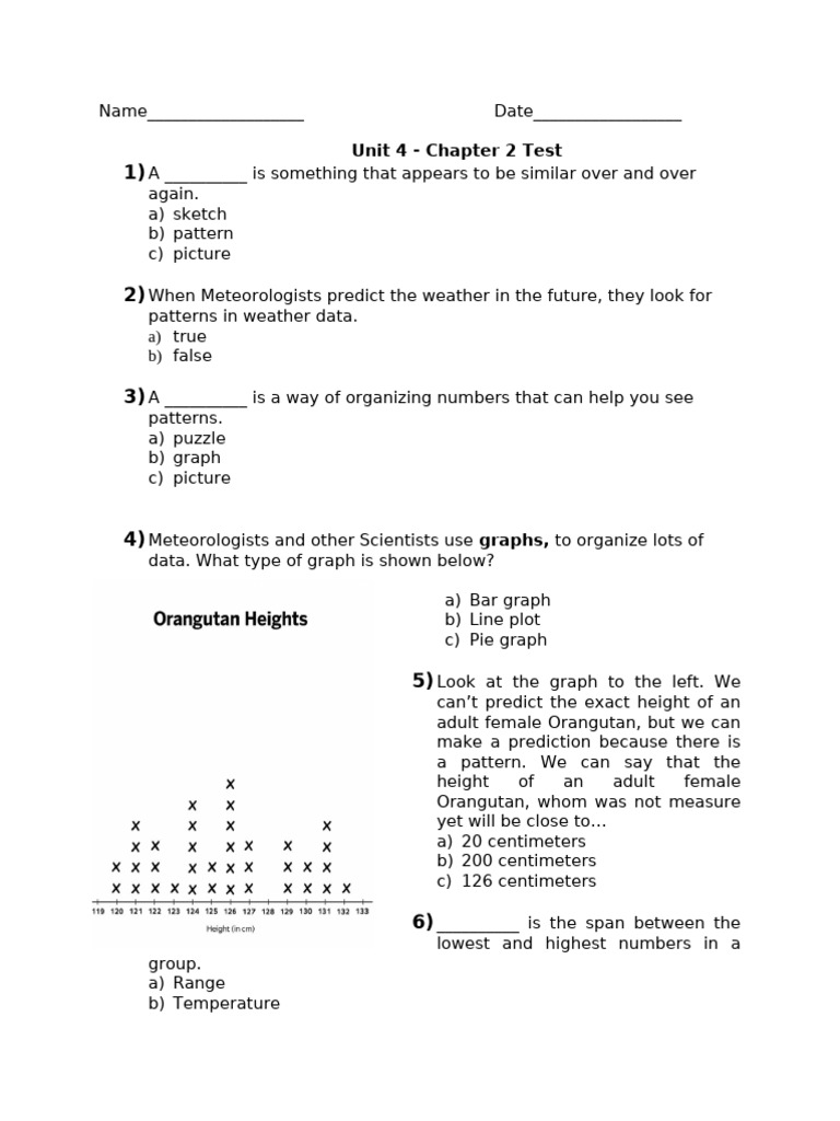 Unit 4 Chapter 2 Test on Patterns and Graphs | PDF | Weather