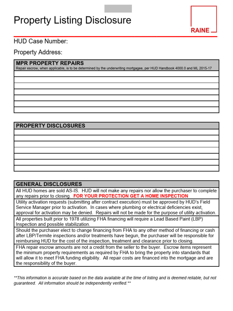 HUD Property Listing Disclosure Guide | PDF