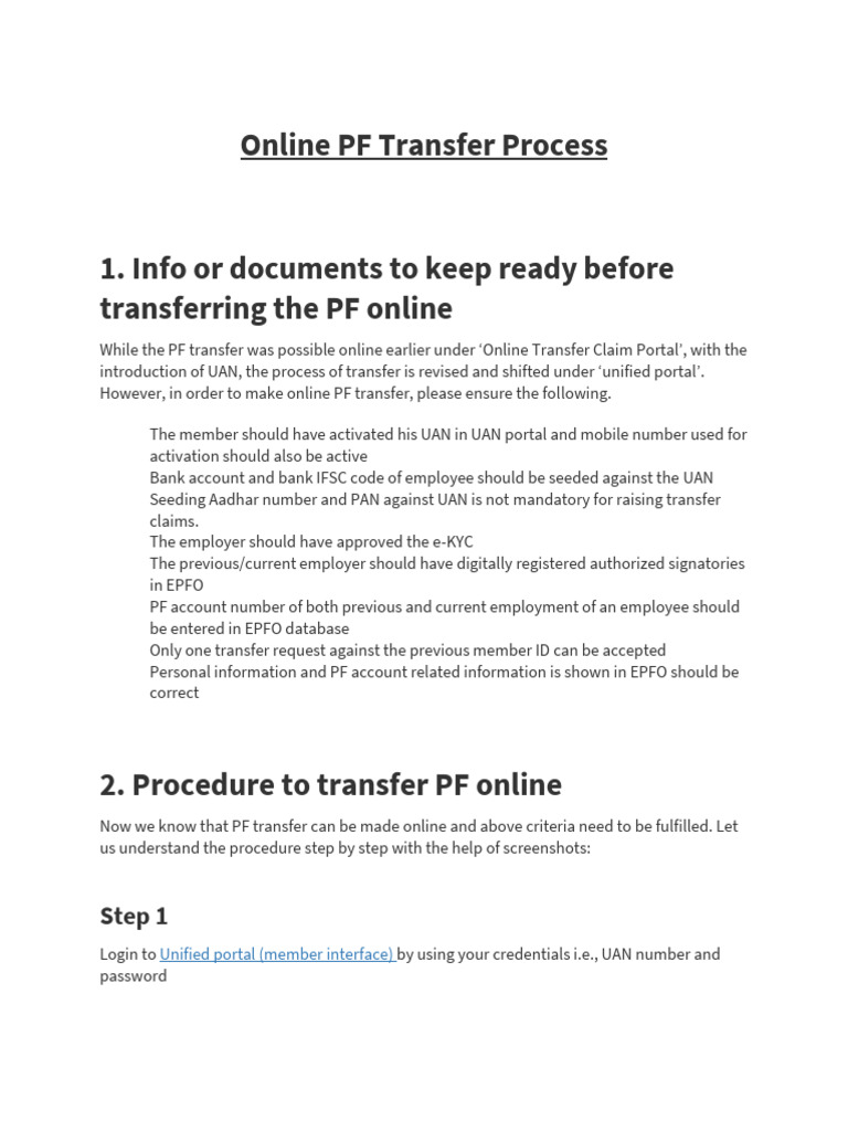 Online PF Transfer Guide: Step-by-Step | PDF