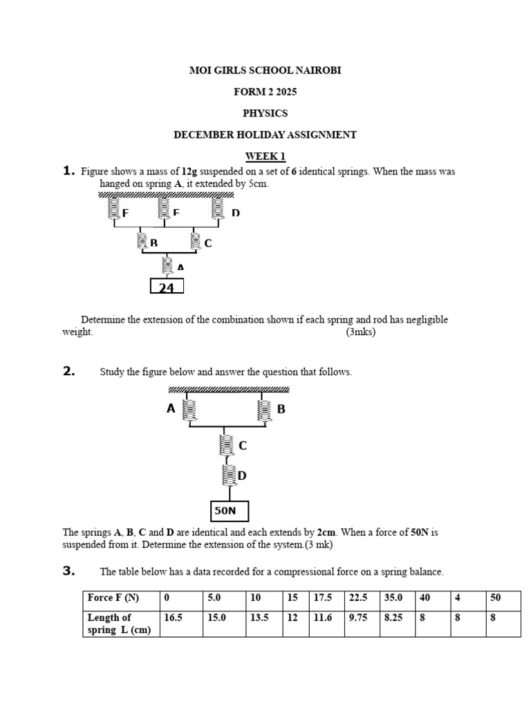 MOI Girls School Physics Holiday Assignment | PDF | Sound | Force