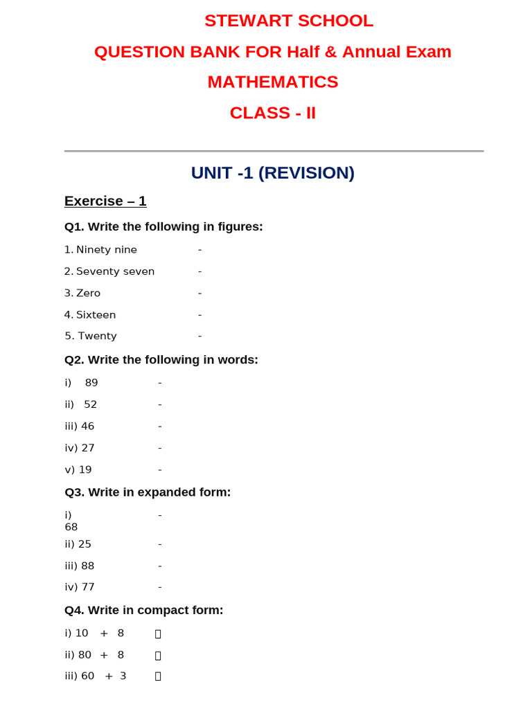 Class 2 Mathematics Exam Question Bank | PDF | Chess Theory | Chess
