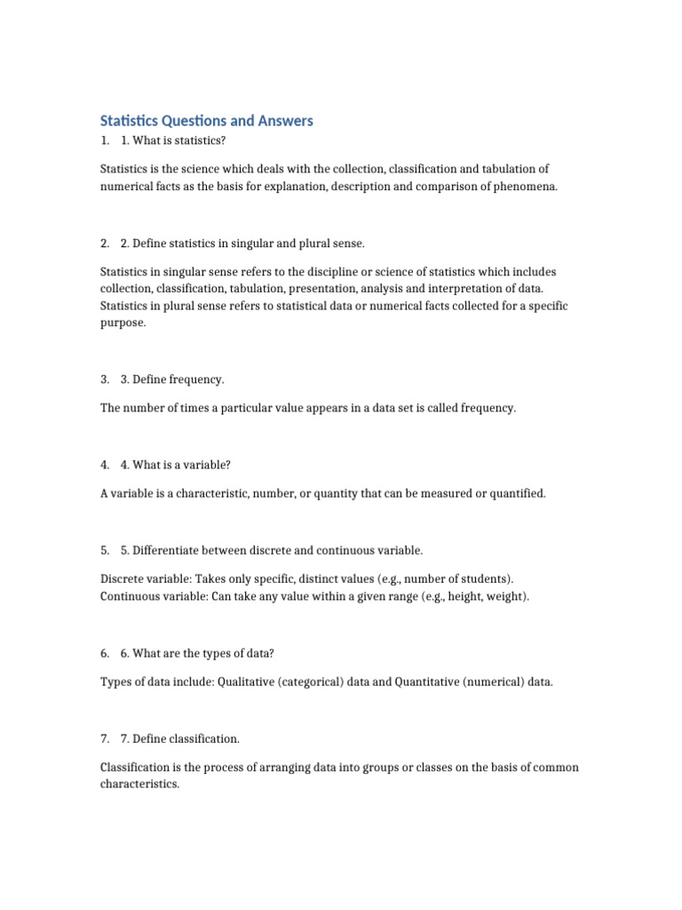 Statistics Questions and Answers | PDF | Statistics | Mean