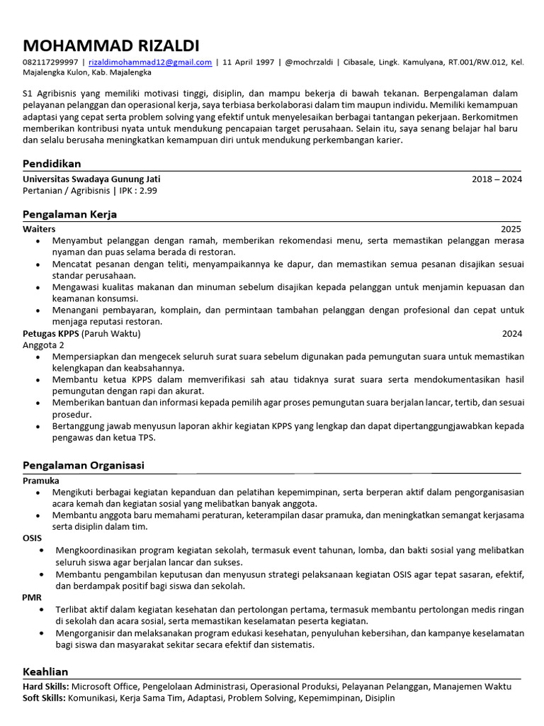 CV Mohammad Rizaldi | PDF