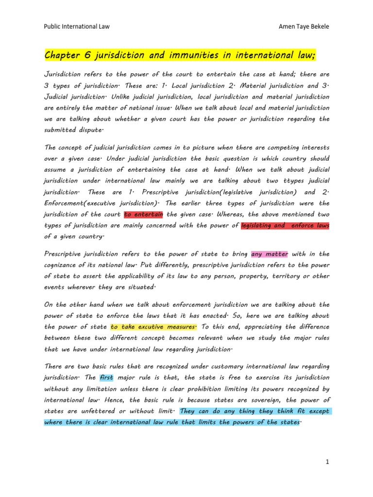 Jurisdiction and Immunities in International Law | PDF | International ...