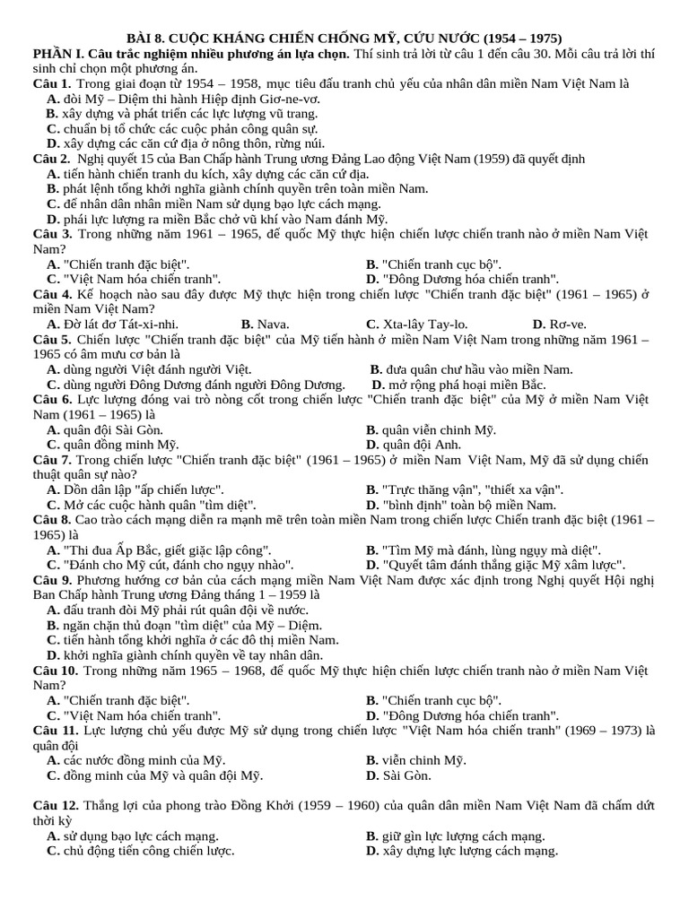 BÀI 8 - TN Ôn Tập Kiểm Tra Cuối Kì I | PDF