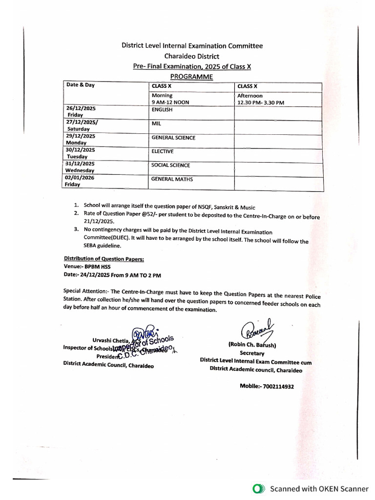 Pre - Final Examination 2025 of Class X | PDF