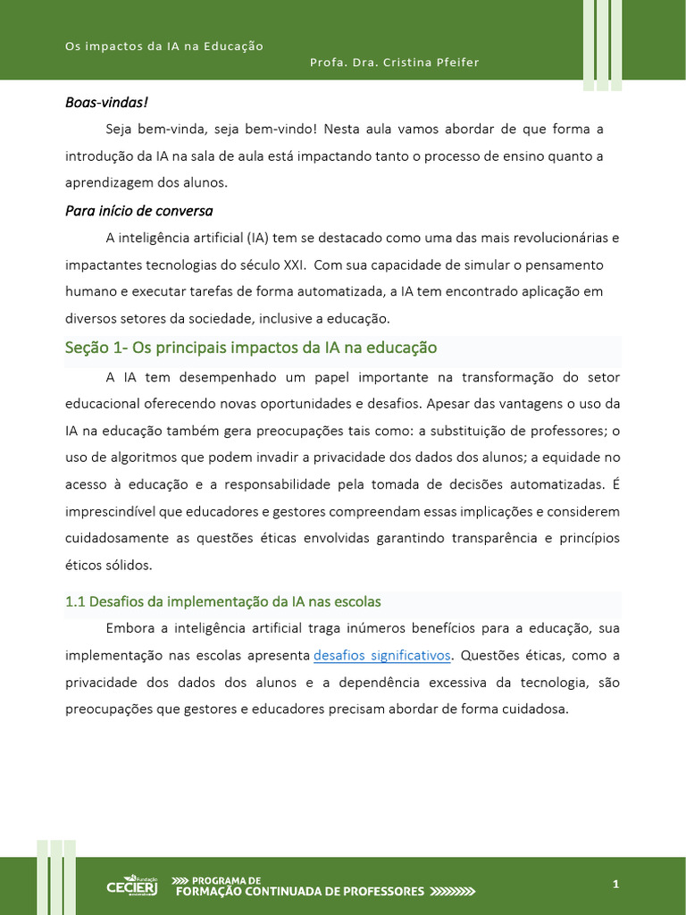 Impactos da IA na Educação e Aprendizagem | PDF | Inteligência ...