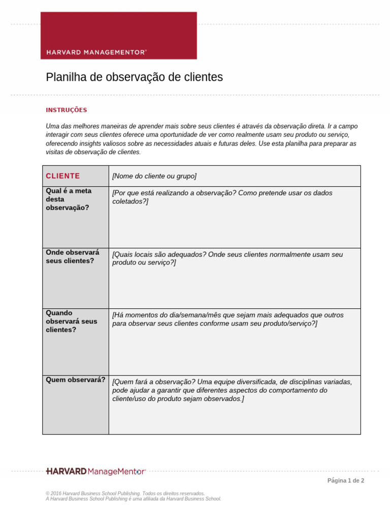 Planilha para Observação de Clientes | PDF