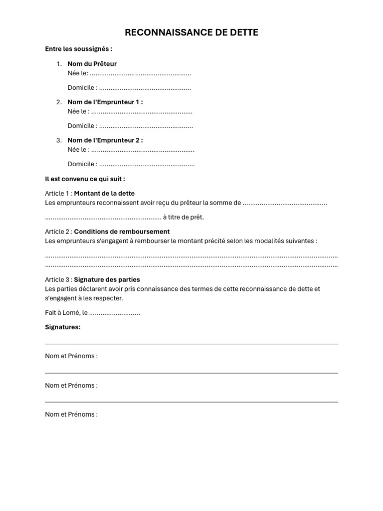 Modèle de Reconnaissance de Dette | PDF