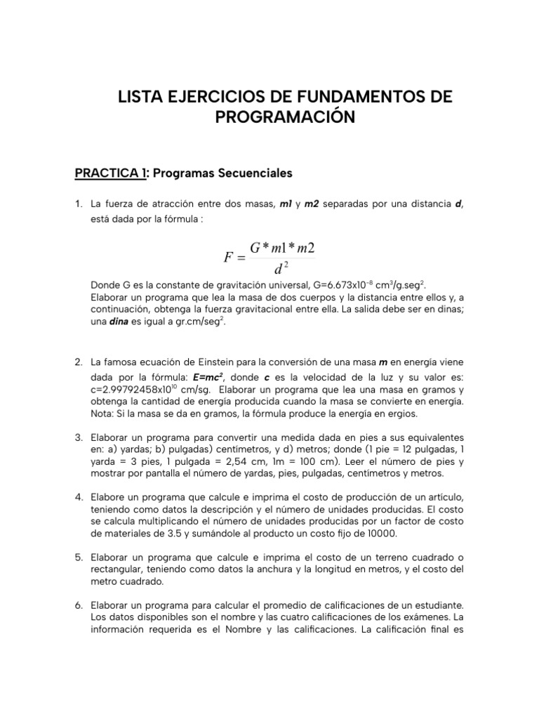 Ejercicios de Fundamentos de Programación | PDF | Masa | Fahrenheit