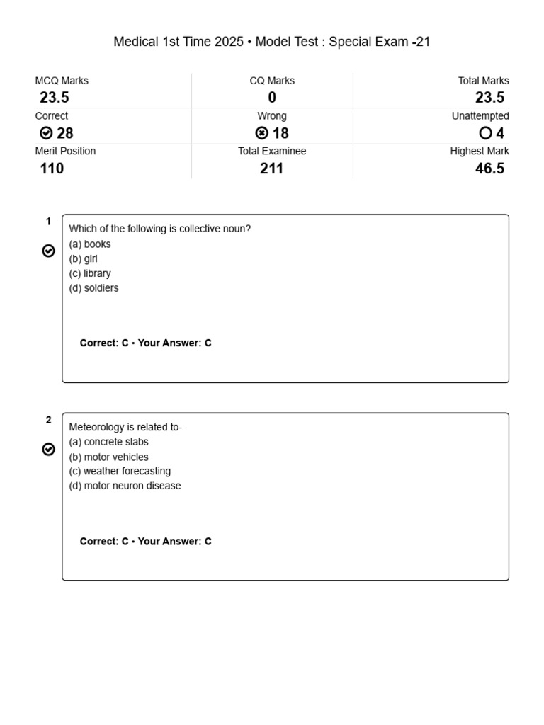 Medical 1st Time 2025 - Model Test - Special Exam - 21 - Education ...