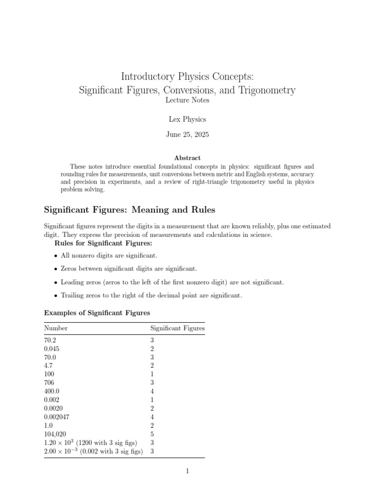 Physics Basics: Significant Figures & Trigonometry | PDF | Significant ...