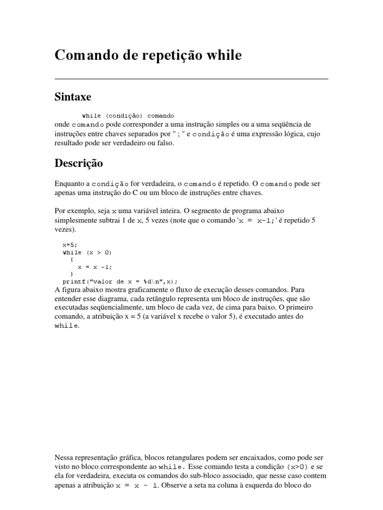 Comando de Repetição While | PDF | C (linguagem de programação) | Áreas ...