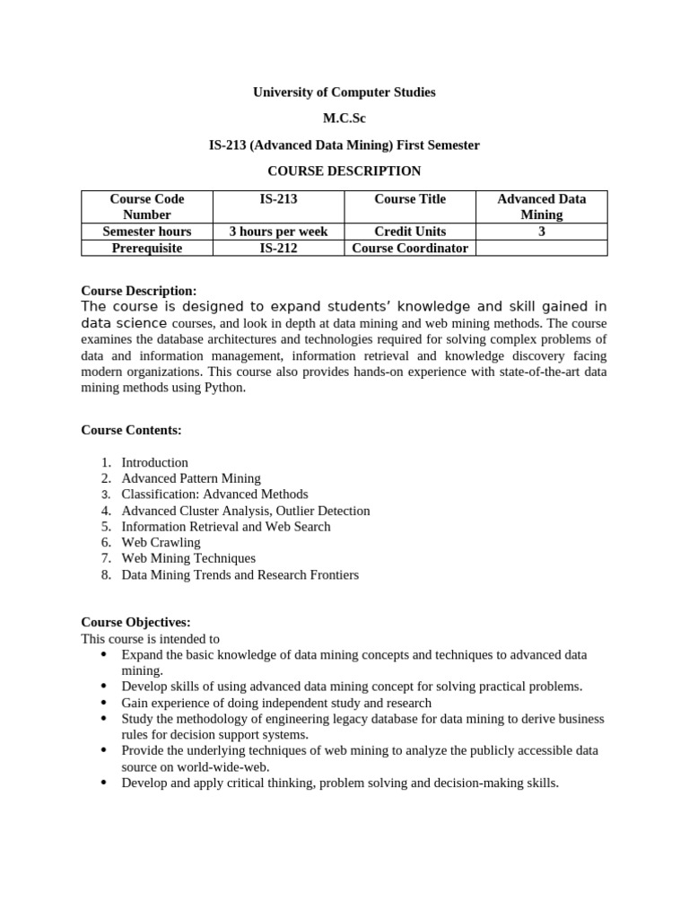 Advanced Data Mining Course Overview | PDF | Data Mining | World Wide Web