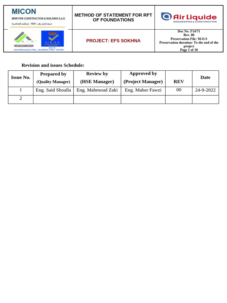 RFT Method Statement for EFS Sokhna Foundations | PDF | Concrete ...