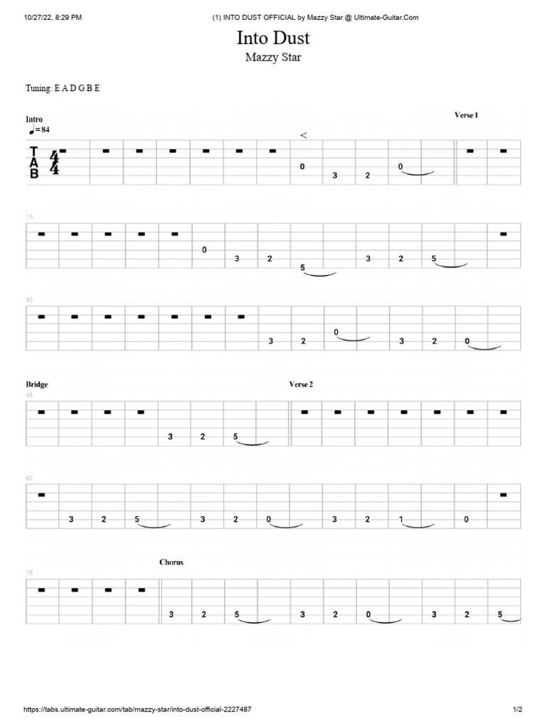 Mazzy Star - Into Dust Official Tab | PDF